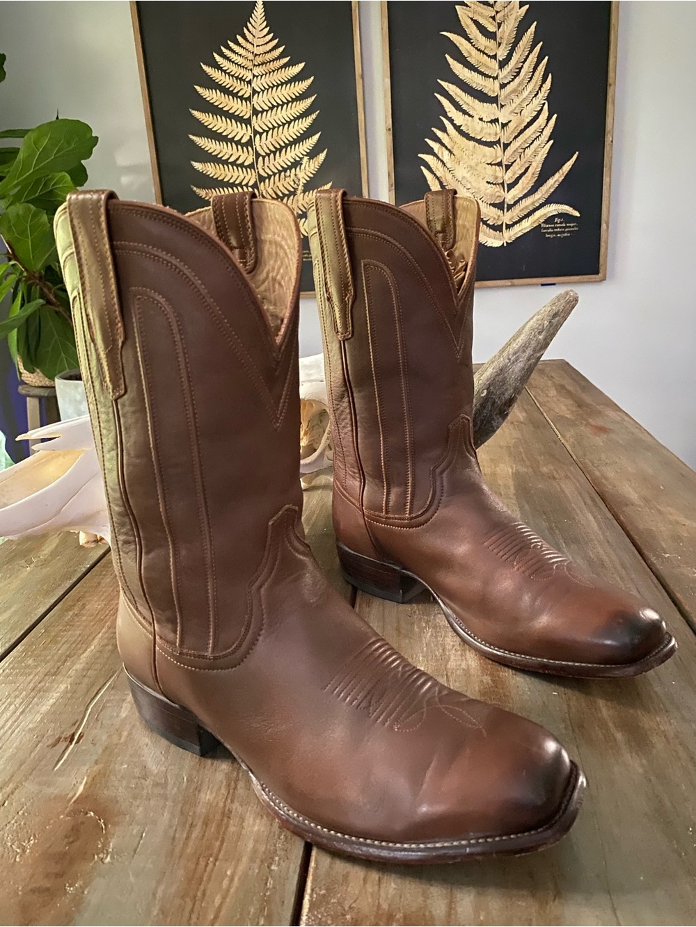 Tecovas Mens Calf Leather Square Toe Western Cowboy Boots 13EE Chestnut Brown - Picture 4 of 10